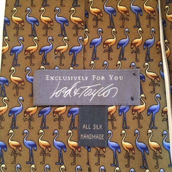 Men’s Handmade Lord & Taylor Silk Tie All-Over Flamingo Pattern - Picture 3 of 3